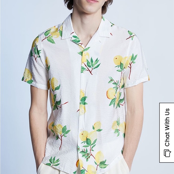 PacSun lemon resort camp shirt size small white short sleeve collar button-down - Picture 1 of 8